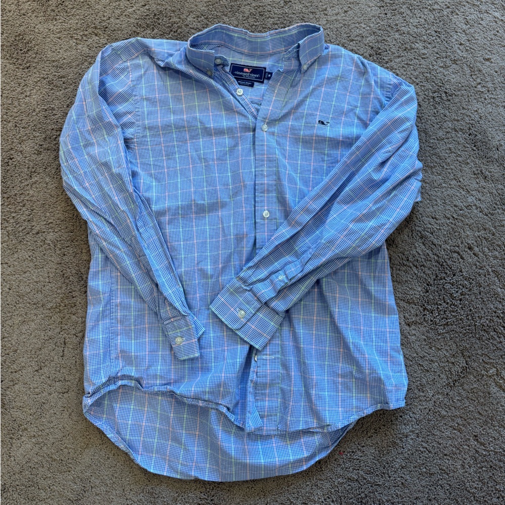 Vineyard Vines Men's Light Blue Plaid Shirt